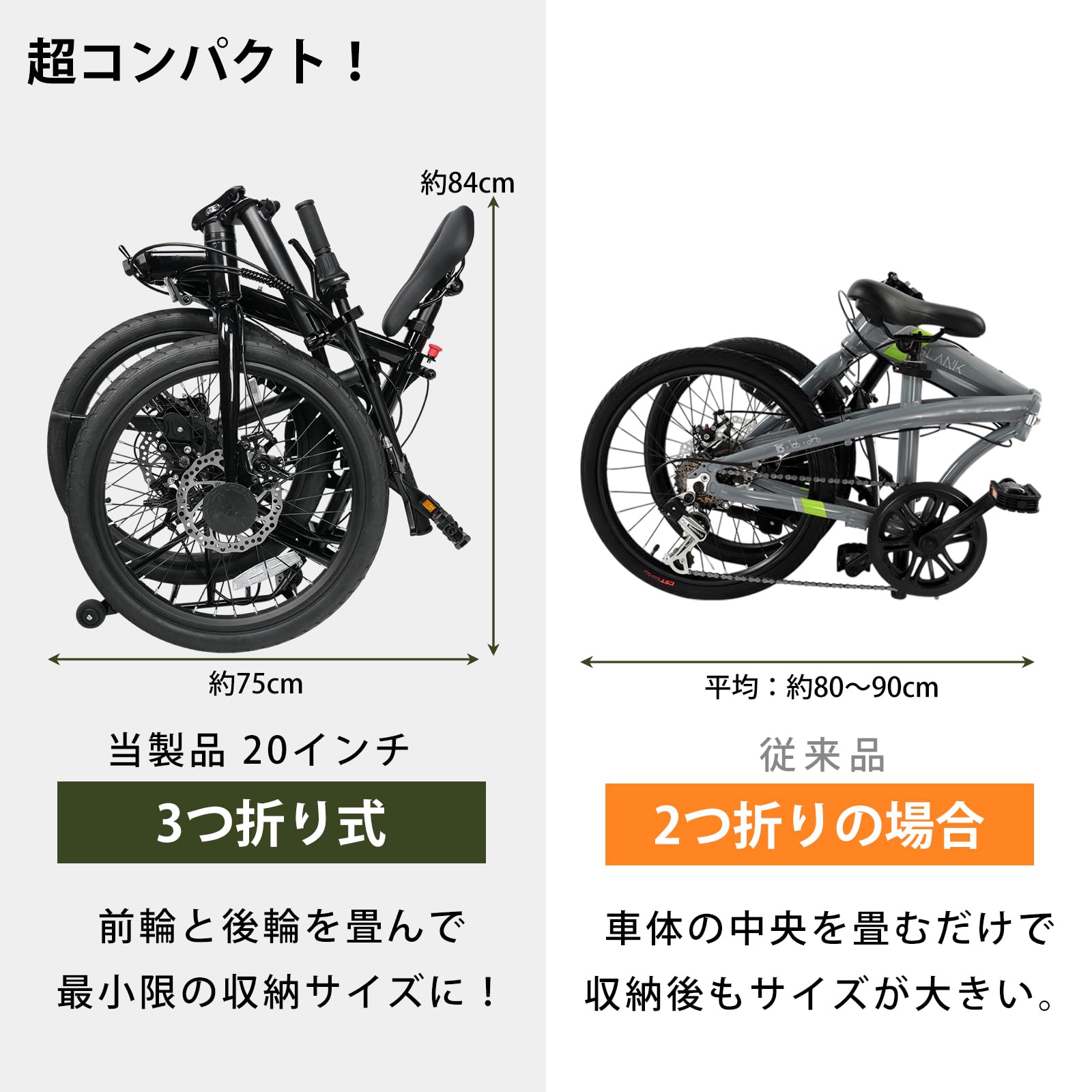 Amazon | サンパーシー 折りたたみ自転車 3つ折り 16インチ 20インチ